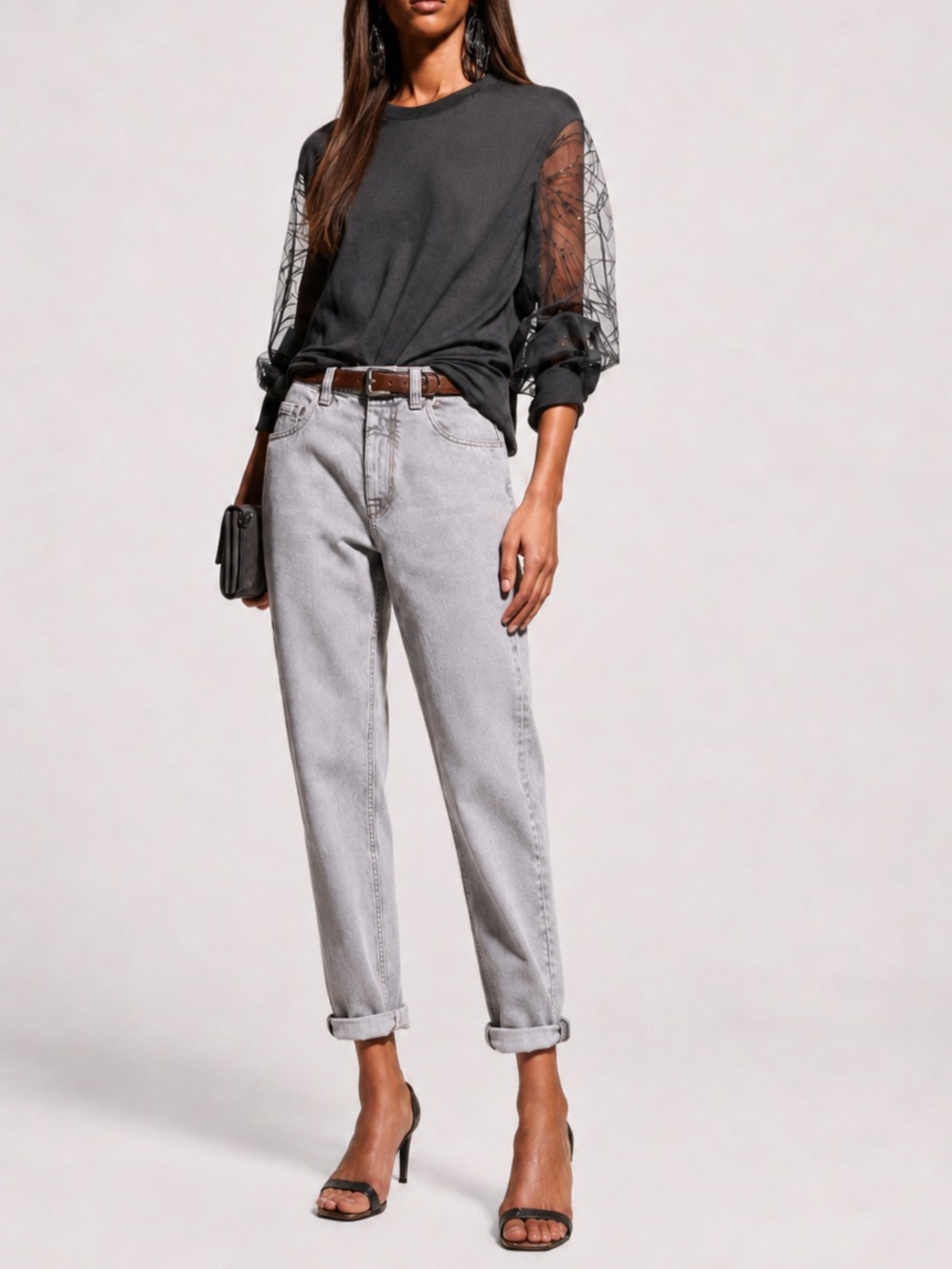 Brunello Cucinelli Gray Purple Cropped Straight-Leg Jeans Size US 4 NWOT